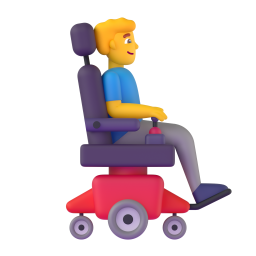 man in motorized wheelchair facing right