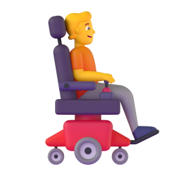 person in motorized wheelchair facing right