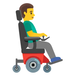 man in motorized wheelchair facing right