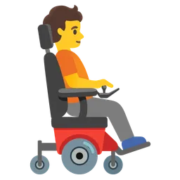 person in motorized wheelchair facing right