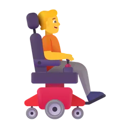 person in motorized wheelchair facing right