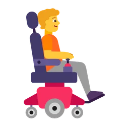 person in motorized wheelchair facing right