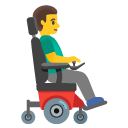man in motorized wheelchair facing right