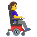 woman in motorized wheelchair facing right